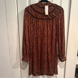 Rebecca Mincoff rust w high neck Jordana dress Sz XS NWT